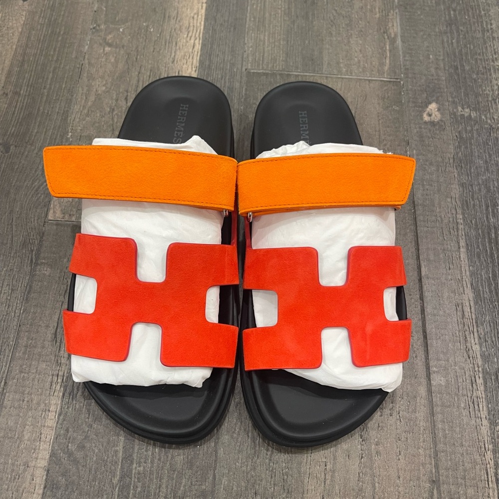Hermès Red and Orange Chypre Sandals